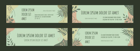 Banner horizontal vector set with abstract floral background. Floral background setのイラスト素材