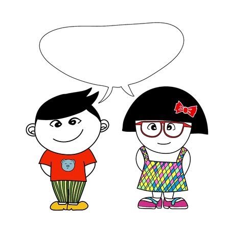boy and girl are talking somethingの写真素材