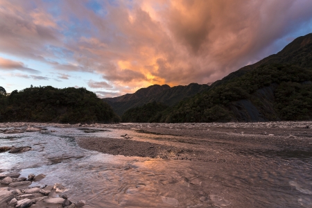 Sunset at fox glacier in New Zealandの写真素材