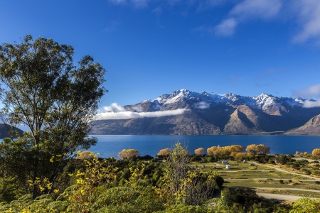 view of Lake Wakatipu, Glenorchy Queenstown Road, South Island, New Zealandの写真素材