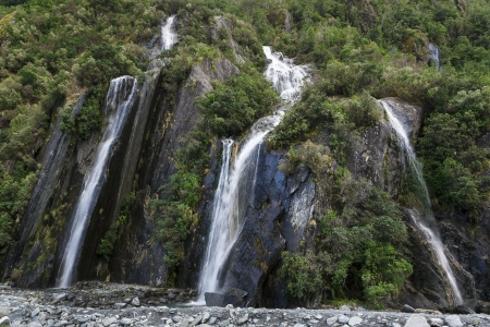 Waterfall in franz josef glacier New Zealandの写真素材