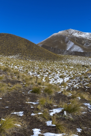 First snow at Lindis Pass, Otago New Zealandの写真素材