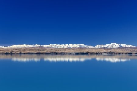 Reflection of mountain at Ben Ohau, Canterbury, New Zealandの写真素材