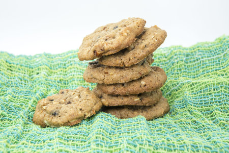 oatmeal cookies on a green fabric