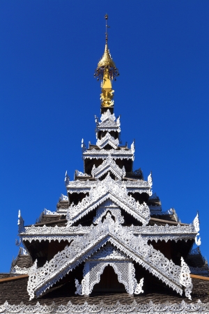 Detail of burmese Architectural Style temple in northern thailand, Mae Hong Son, Thailandの写真素材