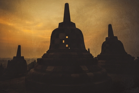Vintage style of Borobudur temple Yogyakarta  Java, Indonesiaの写真素材