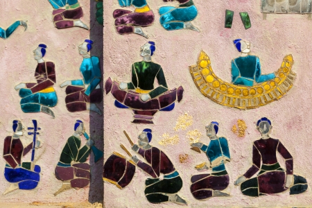 Mosaics at Red chapel at Wat Xieng Thong temple  in Luang Prabang, Laosの写真素材