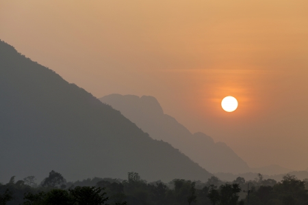 sunset over the mountainsの写真素材