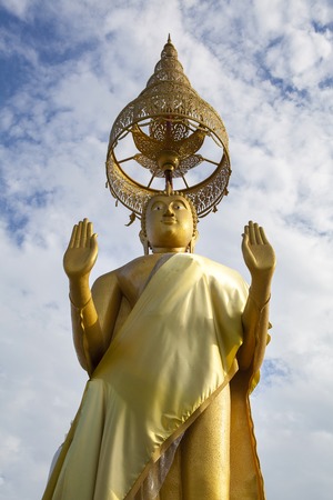 Thai Standing  Golden Buddha in the temple of Thailandの写真素材