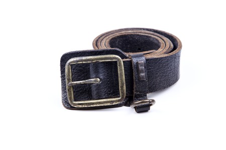 Man's leather belt on white backgroundの写真素材