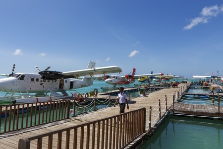 Male Maldives - June 14, 2015 : Seaplane harbor of any Maldivian airways operating out of Ibrahim Nasir airport in Male, Maldives, provides services to several island resortsのeditorial素材