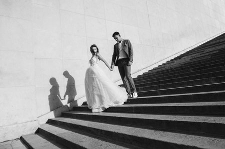 Happy bride and groom enjoying their wedding in Paris