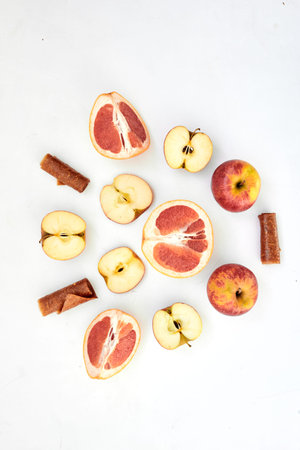 Fruits and pastilles on a white background. Vitamins and healthy eating.
