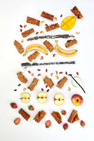 Lifestyle food. Diet snacks on a white table.の写真素材