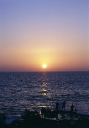 Fishing on shoreの写真素材