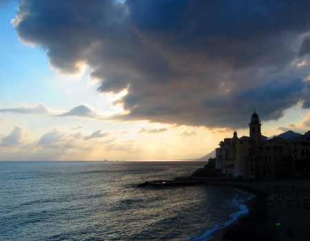 Sunset at Camogli on Italian Coast                               の写真素材