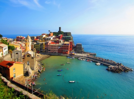 Village on Italian coast in Liguriaの写真素材