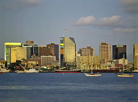 San Diego downtown and harbor at duskのeditorial素材