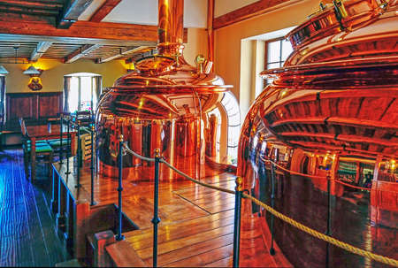 Kettles in microbrewery in Banska Staivnica, Slovakiaの写真素材