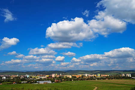 Landscape with town in Slovakiaの写真素材