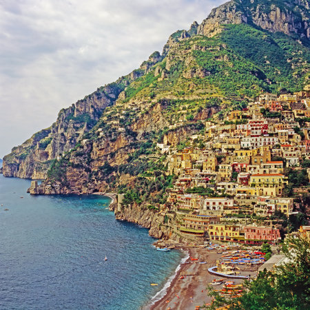 View of a beach in Positano, Italyの写真素材