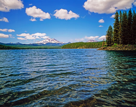 South Sister from Elk Lake, Oregonの写真素材