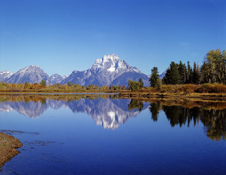 Mt.Moran and Oxbow Bend in Wyomingの写真素材