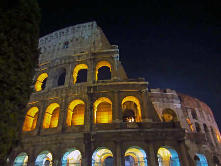 Colosseum at night in  Rome, Italyの写真素材