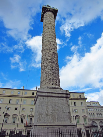 Column of Marcus Aurelius in Rome, Italyの写真素材