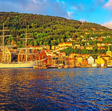 View of a Harbor in Bergen,Norwayの写真素材