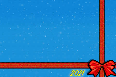 banner or background for decorative blue card with red ribbons with christmas and new year 2020 themeの写真素材