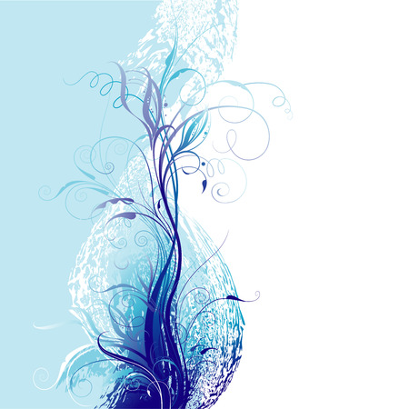 Blue Tendriled Floral Background, editable vector illustrationのイラスト素材