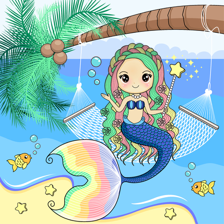 The mermaid cute sits on coconutのイラスト素材