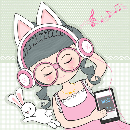 girl cute listening musicのイラスト素材