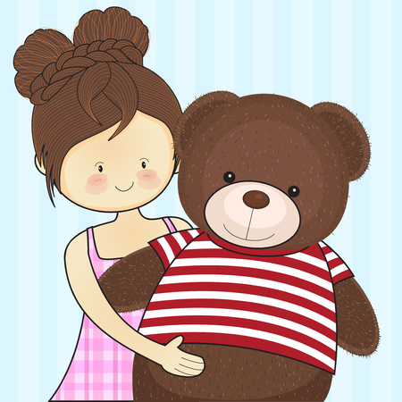 Girl hugs Teddy Bear with loveのイラスト素材