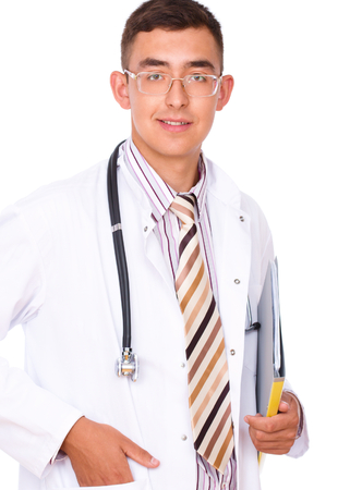 Portrait of medical male doctor, isolated over whiteの写真素材