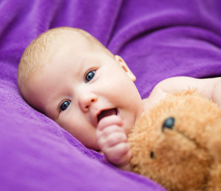 Adorable baby newborn, close-up portraitの写真素材