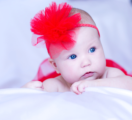 Adorable baby 6 months, close-up portraitの写真素材
