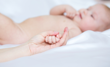 Adorable baby 3 months, close-up portraitの写真素材