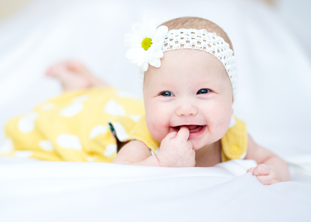 Adorable baby 5 months, close-up portraitの写真素材