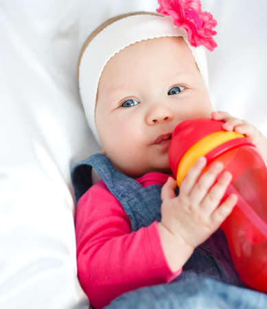 Adorable baby 5 months, close-up portraitの写真素材