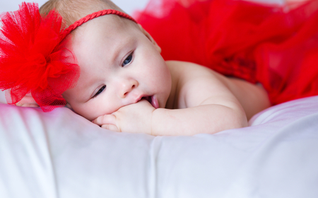 Adorable baby 6 months, close-up portraitの写真素材
