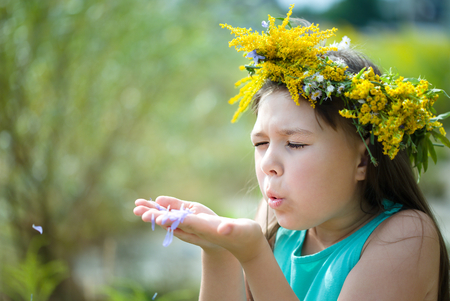 Portrait of the girl with a wreath on his headの写真素材