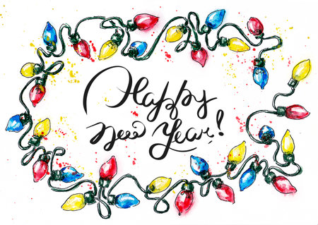 watercolor christmas colorful garlandの写真素材