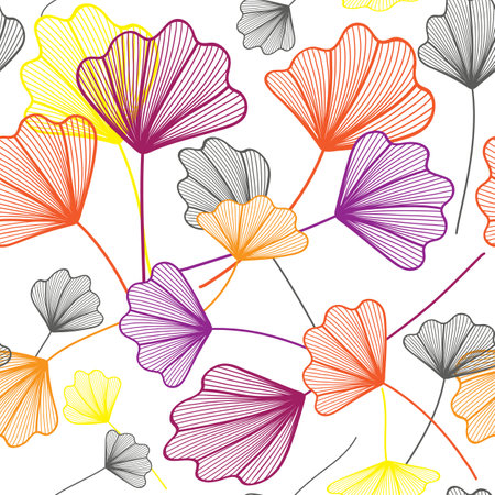 Seamless pattern from colored stylized leaves on a white backgroundのイラスト素材
