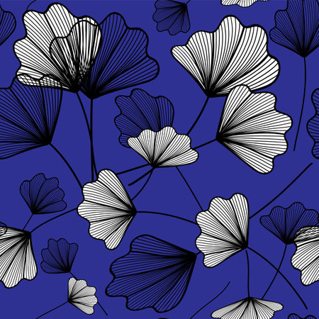 Seamless pattern of stylized leaves on a blue backgroundのイラスト素材