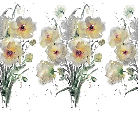 Seamless watercolor floral pattern with yellow tintの写真素材