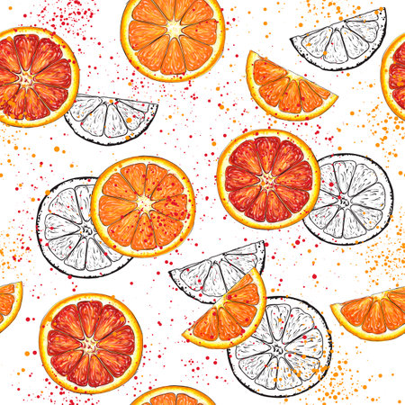 Seamless pattern with colored and graphic orangesの写真素材