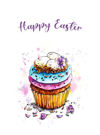 Easter card with cupcake and eggsの写真素材