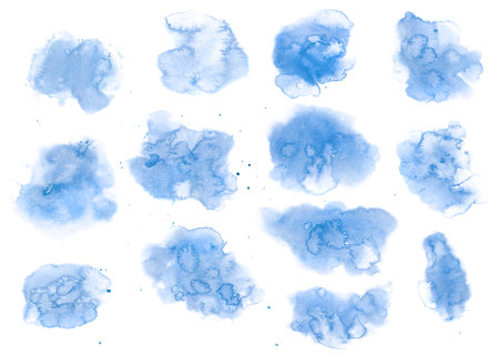 Clip-art of picturesque blue spots on white backgroundの写真素材